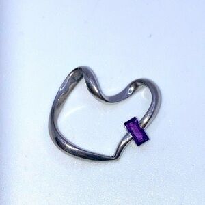 Vtg Abstract Swirl Heart Pendant w Rectangle Purple Cz / 1” x .8”